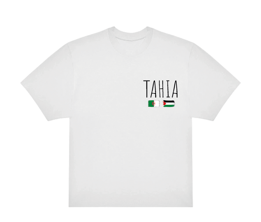 T-shirt Tahia Blanc et Noir "Algérien Palestinien même peuple" - Oversize
