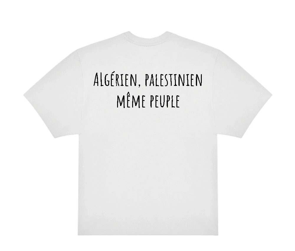 T-shirt Tahia Blanc et Noir "Algérien Palestinien même peuple" - Oversize