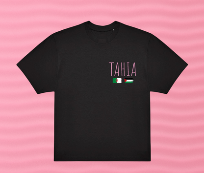 T-shirt Tahia Noir et Rose "Algérien Palestinien même peuple" - Oversize