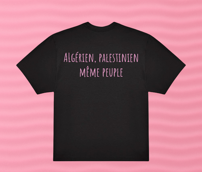 T-shirt Tahia Noir et Rose "Algérien Palestinien même peuple" - Oversize